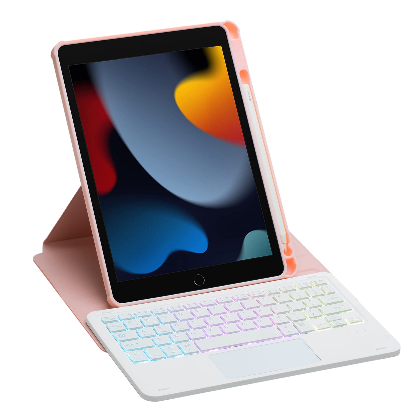 F102B-AS For iPad 10.2 (2019) / (2020) / (2021) / iPad Air 10.5 inch (2019) / iPad Pro 10.5-inch (2017) Leather Stand Tablet Case with Touchpad Backlight Wireless Keyboard