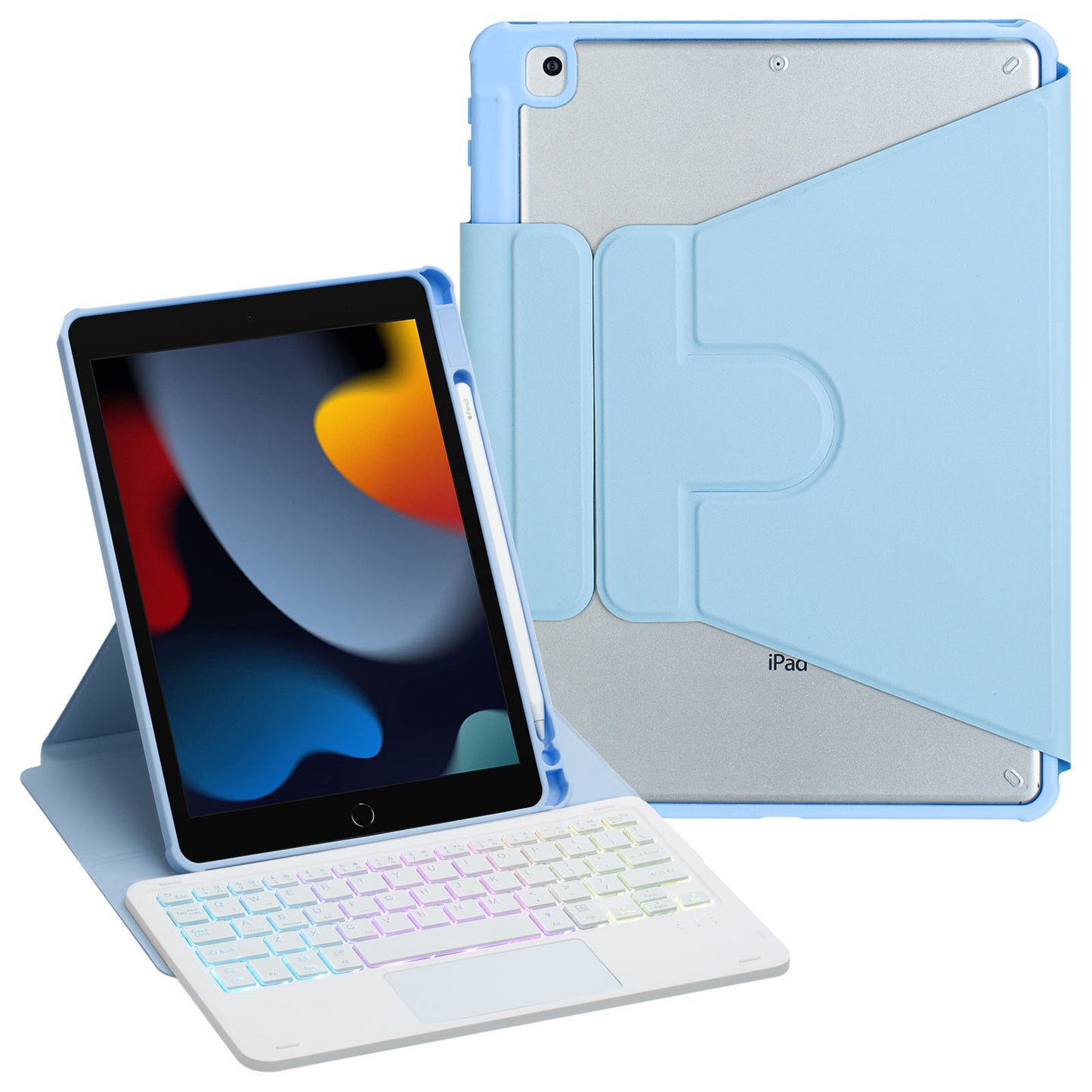 F102B-AS For iPad 10.2 (2019) / (2020) / (2021) / iPad Air 10.5 inch (2019) / iPad Pro 10.5-inch (2017) Leather Stand Tablet Case with Touchpad Backlight Wireless Keyboard