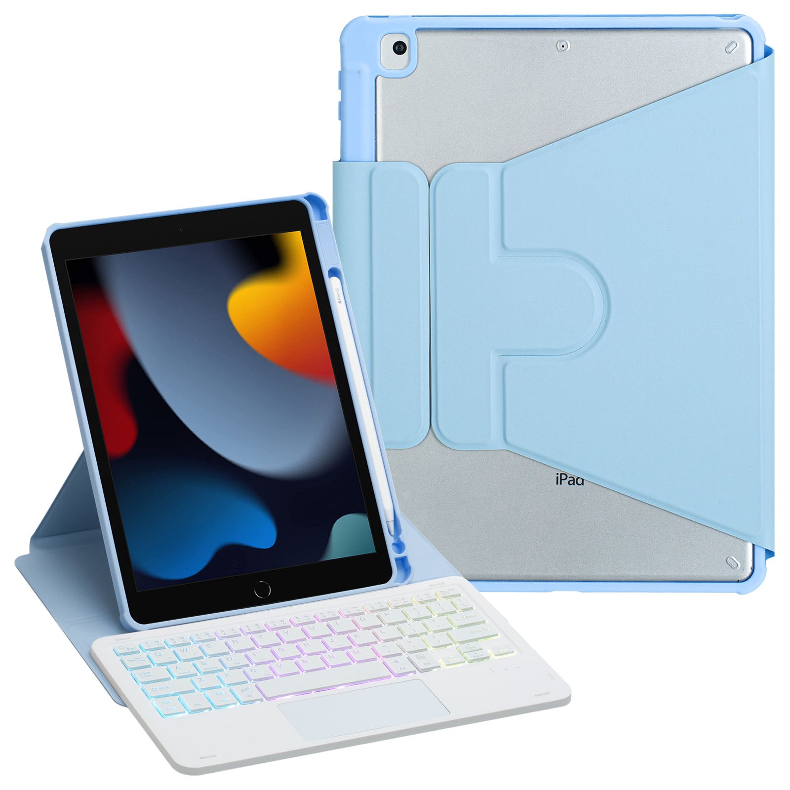 F102B-AS For iPad 10.2 (2019) / (2020) / (2021) / iPad Air 10.5 inch (2019) / iPad Pro 10.5-inch (2017) Leather Stand Tablet Case with Touchpad Backlight Wireless Keyboard