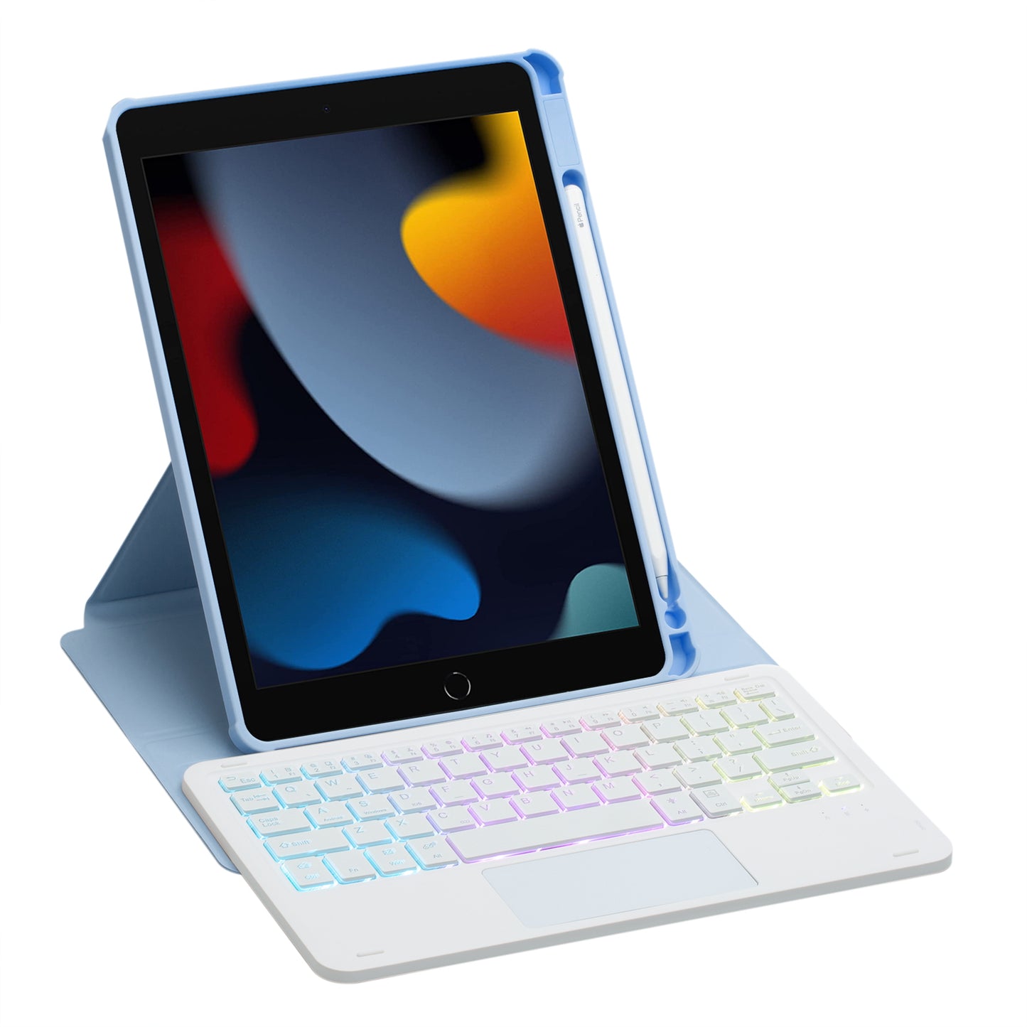 F102B-AS For iPad 10.2 (2019) / (2020) / (2021) / iPad Air 10.5 inch (2019) / iPad Pro 10.5-inch (2017) Leather Stand Tablet Case with Touchpad Backlight Wireless Keyboard