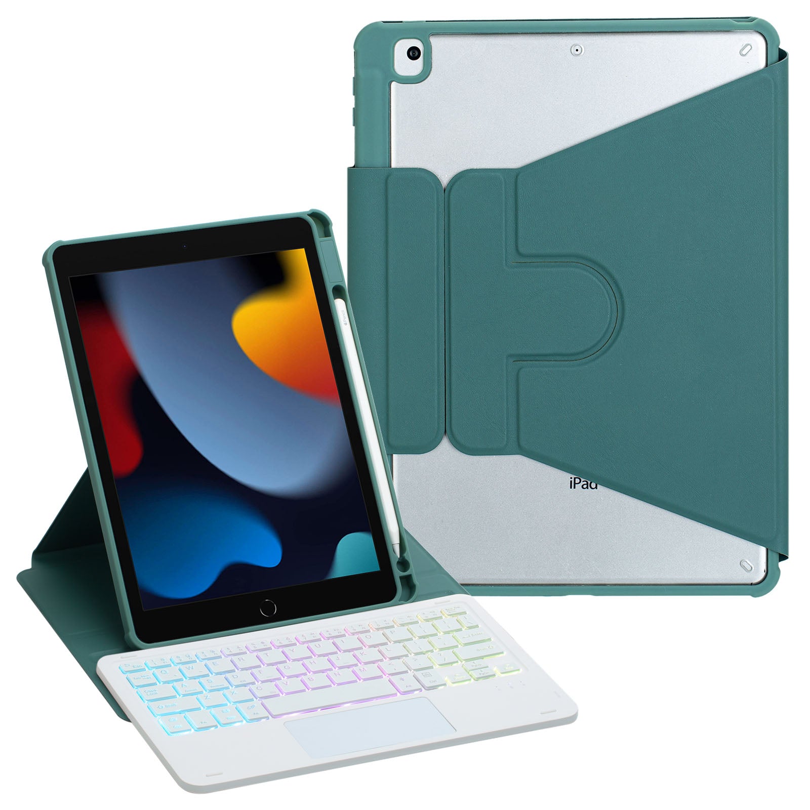 F102B-AS For iPad 10.2 (2019) / (2020) / (2021) / iPad Air 10.5 inch (2019) / iPad Pro 10.5-inch (2017) Leather Stand Tablet Case with Touchpad Backlight Wireless Keyboard
