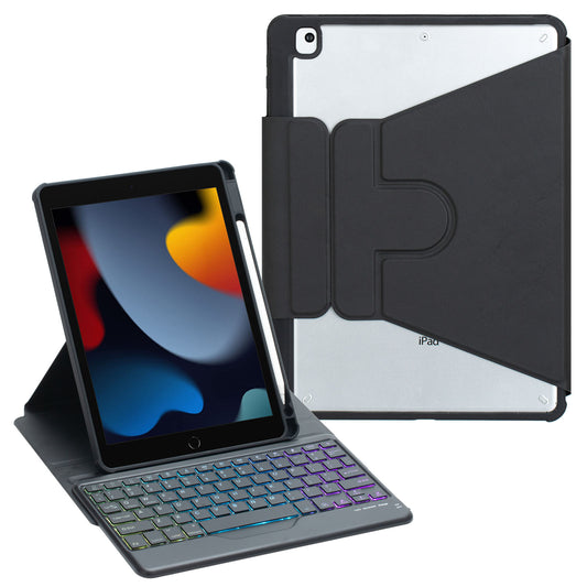 F102BS For iPad 10.2 (2019) / (2020) / (2021) / iPad Air 10.5 inch (2019) / iPad Pro 10.5-inch (2017) Triangle Stand Tablet Case with Backlight Detachable Keyboard