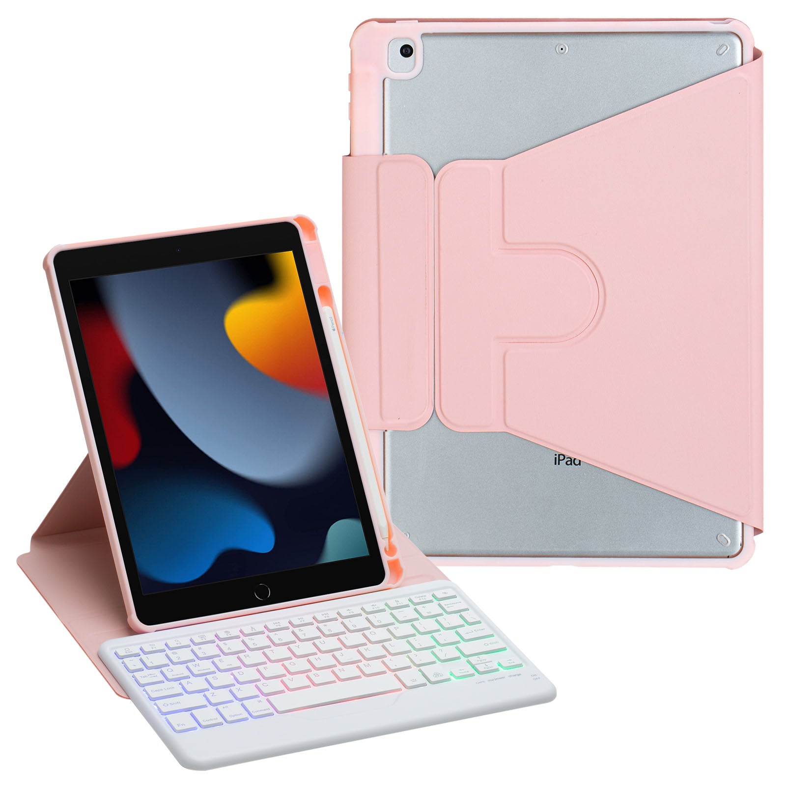 F102BS For iPad 10.2 (2019) / (2020) / (2021) / iPad Air 10.5 inch (2019) / iPad Pro 10.5-inch (2017) Triangle Stand Tablet Case with Backlight Detachable Keyboard