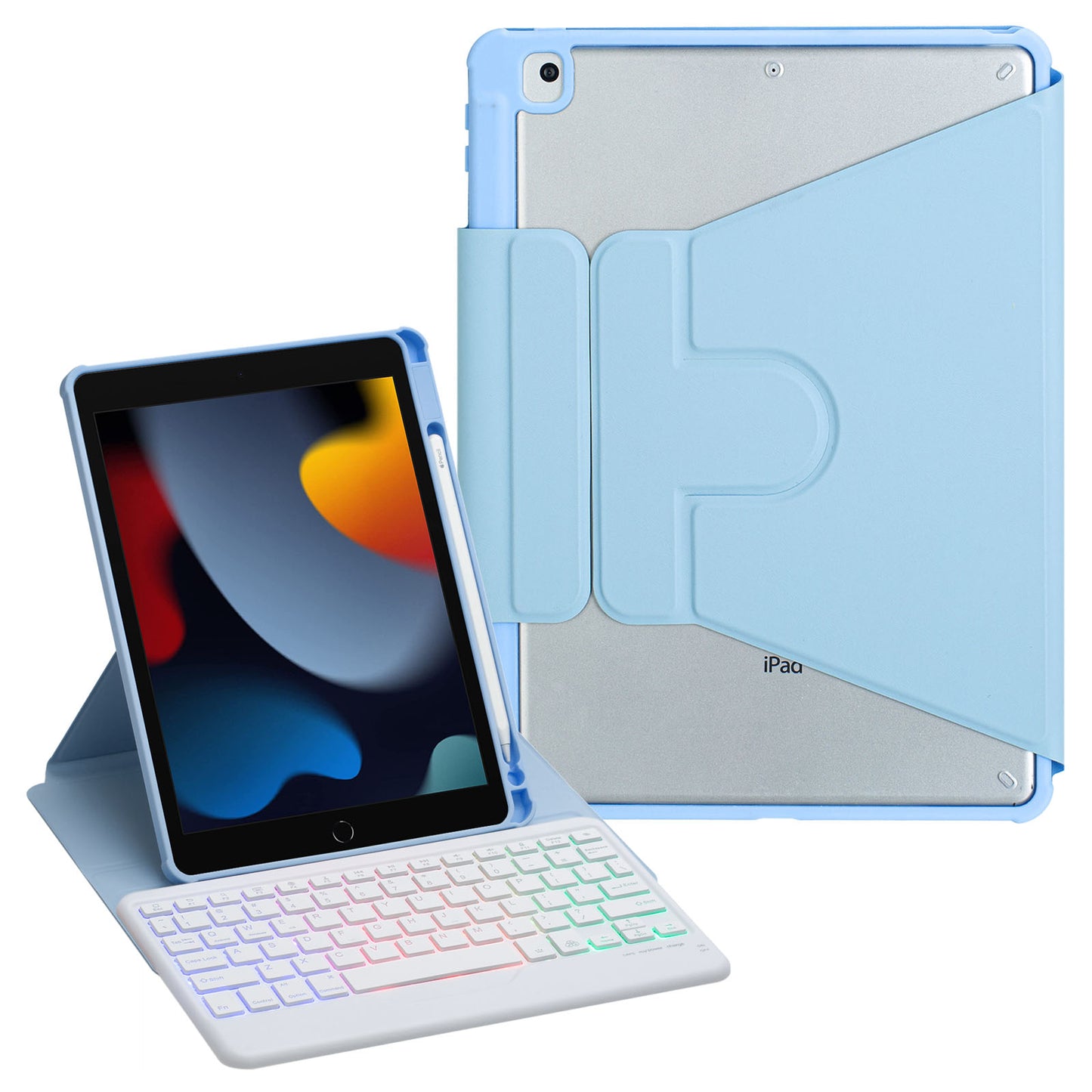 F102BS For iPad 10.2 (2019) / (2020) / (2021) / iPad Air 10.5 inch (2019) / iPad Pro 10.5-inch (2017) Triangle Stand Tablet Case with Backlight Detachable Keyboard