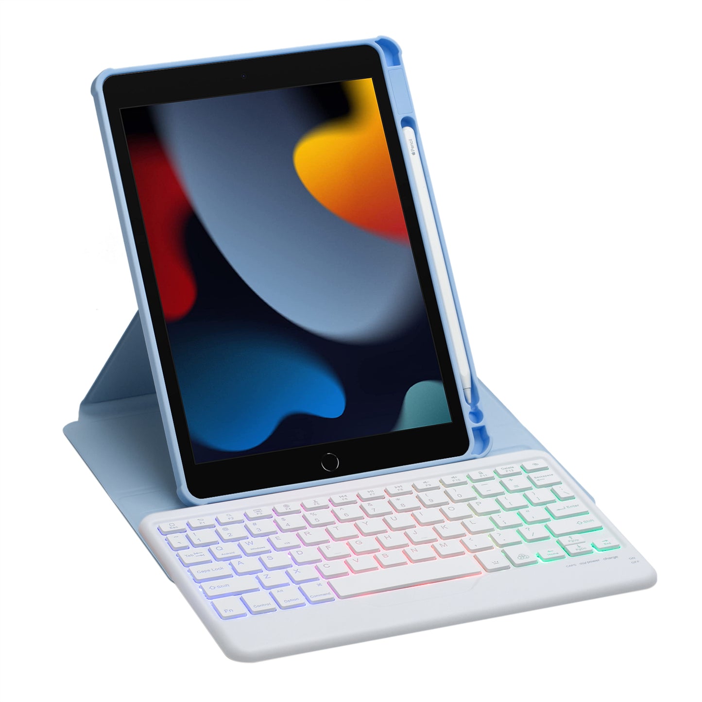F102BS For iPad 10.2 (2019) / (2020) / (2021) / iPad Air 10.5 inch (2019) / iPad Pro 10.5-inch (2017) Triangle Stand Tablet Case with Backlight Detachable Keyboard