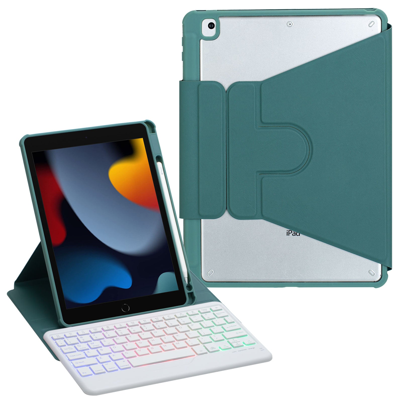 F102BS For iPad 10.2 (2019) / (2020) / (2021) / iPad Air 10.5 inch (2019) / iPad Pro 10.5-inch (2017) Triangle Stand Tablet Case with Backlight Detachable Keyboard