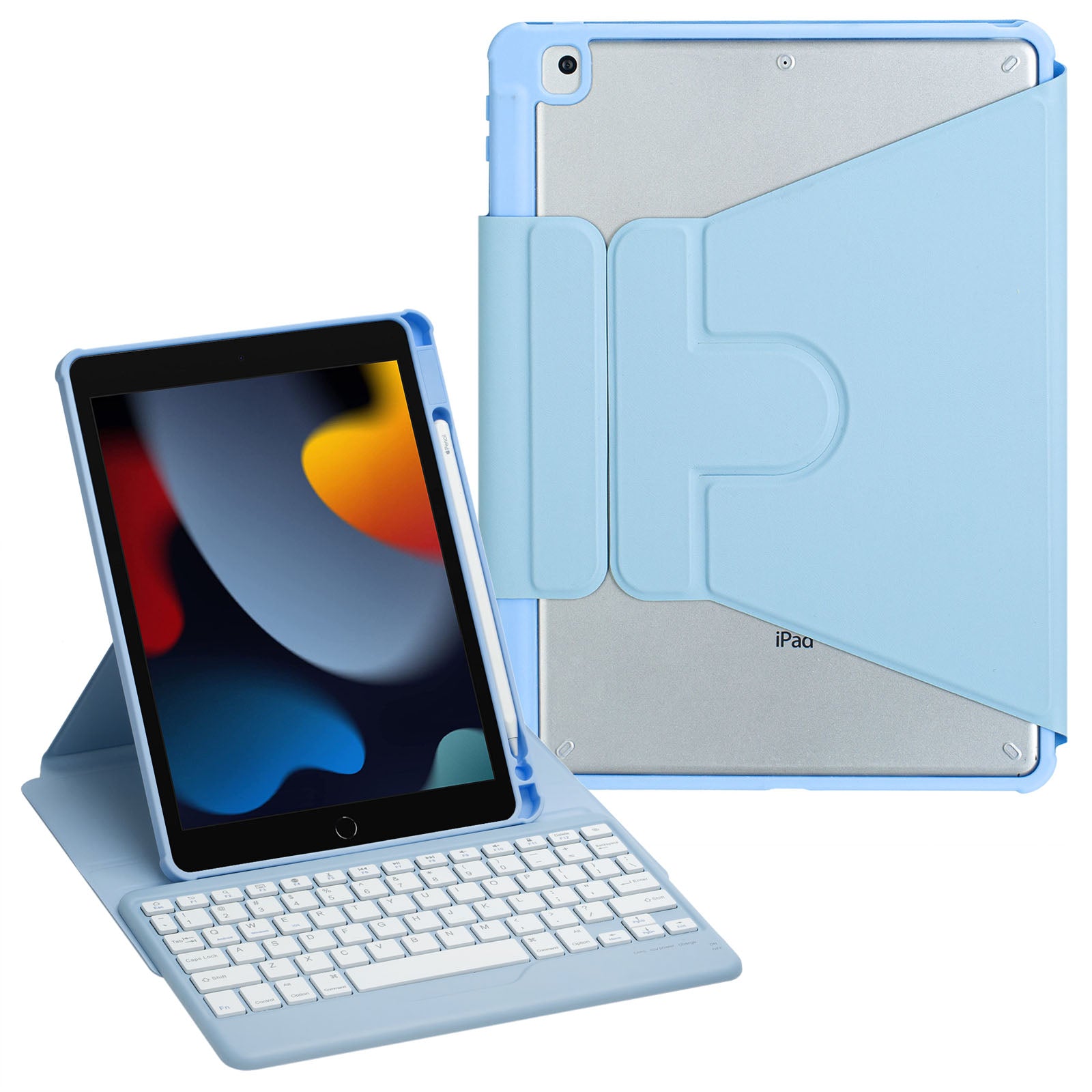 F102B  Tablet Case for iPad 10.2 (2019) / (2020) / (2021) / iPad Air 10.5 inch (2019) / iPad Pro 10.5-inch (2017) Rotatable Stand Cover with Bluetooth Keyboard