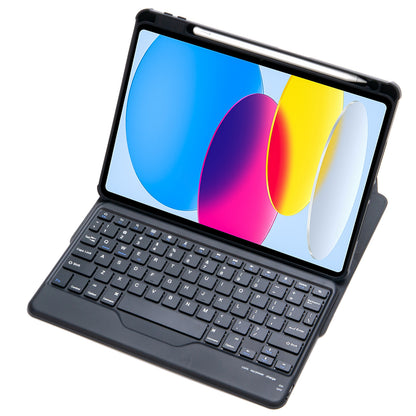 F10B Tablet Case for iPad 10.9 (2022) PU Leather Clear Acrylic Rotating Stand Cover + Wireless Bluetooth Keyboard with Pencil Holder