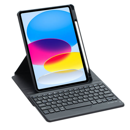 F10B Tablet Case for iPad 10.9 (2022) PU Leather Clear Acrylic Rotating Stand Cover + Wireless Bluetooth Keyboard with Pencil Holder