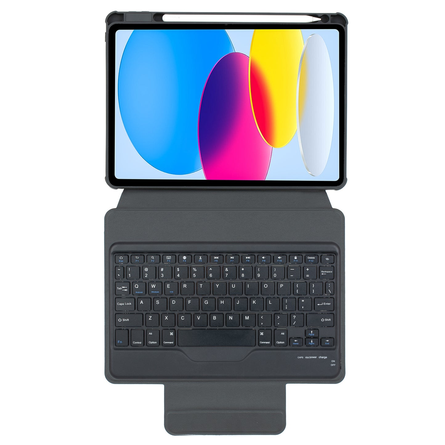 F10B Tablet Case for iPad 10.9 (2022) PU Leather Clear Acrylic Rotating Stand Cover + Wireless Bluetooth Keyboard with Pencil Holder