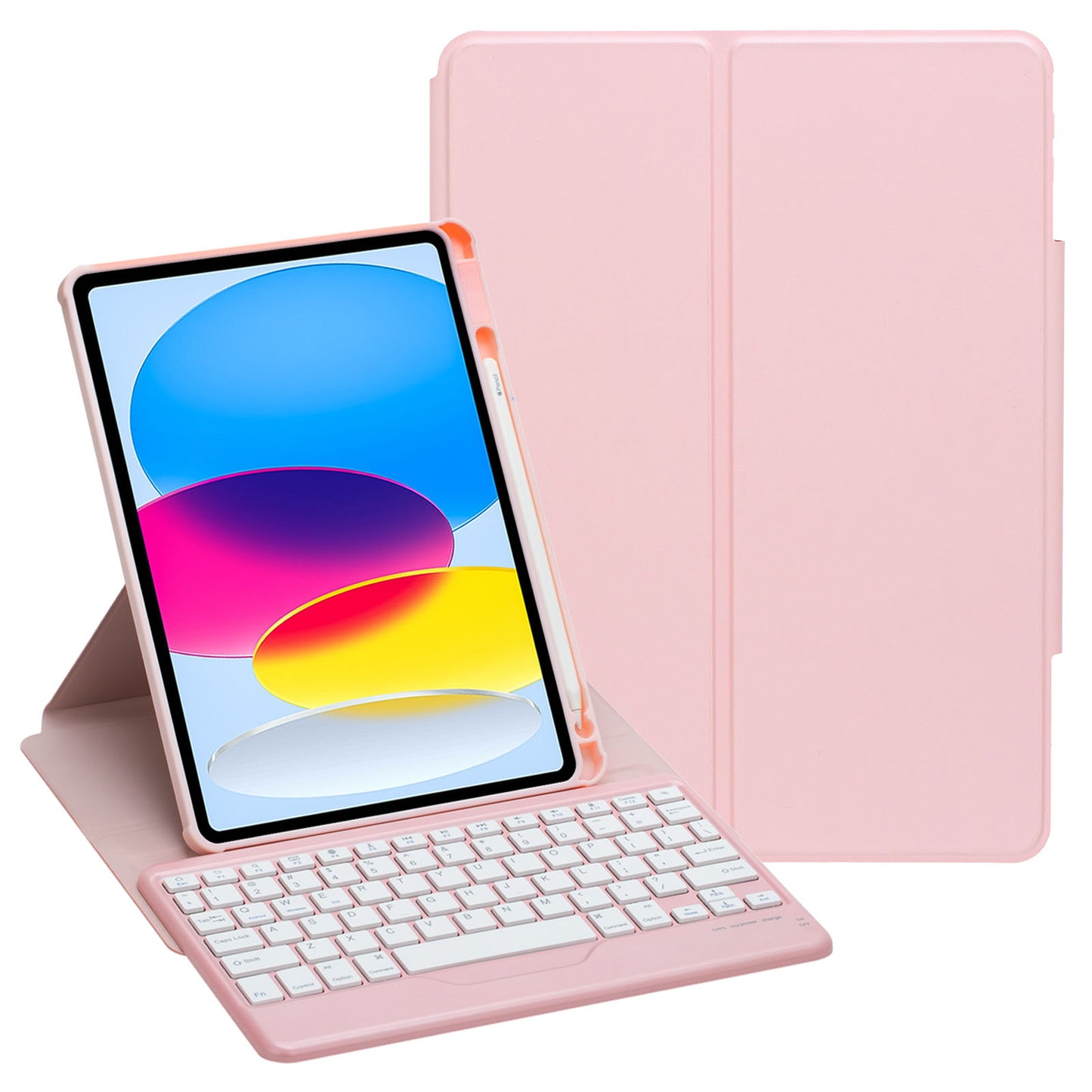 F10B Tablet Case for iPad 10.9 (2022) PU Leather Clear Acrylic Rotating Stand Cover + Wireless Bluetooth Keyboard with Pencil Holder