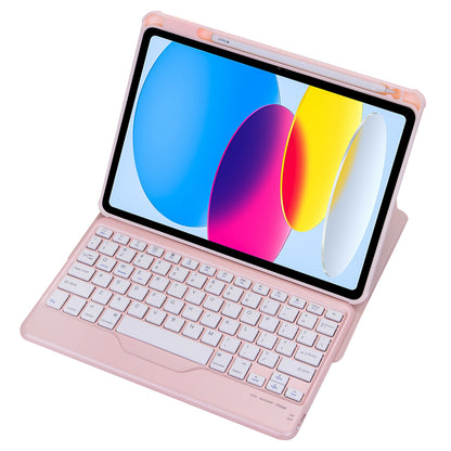 F10B Tablet Case for iPad 10.9 (2022) PU Leather Clear Acrylic Rotating Stand Cover + Wireless Bluetooth Keyboard with Pencil Holder