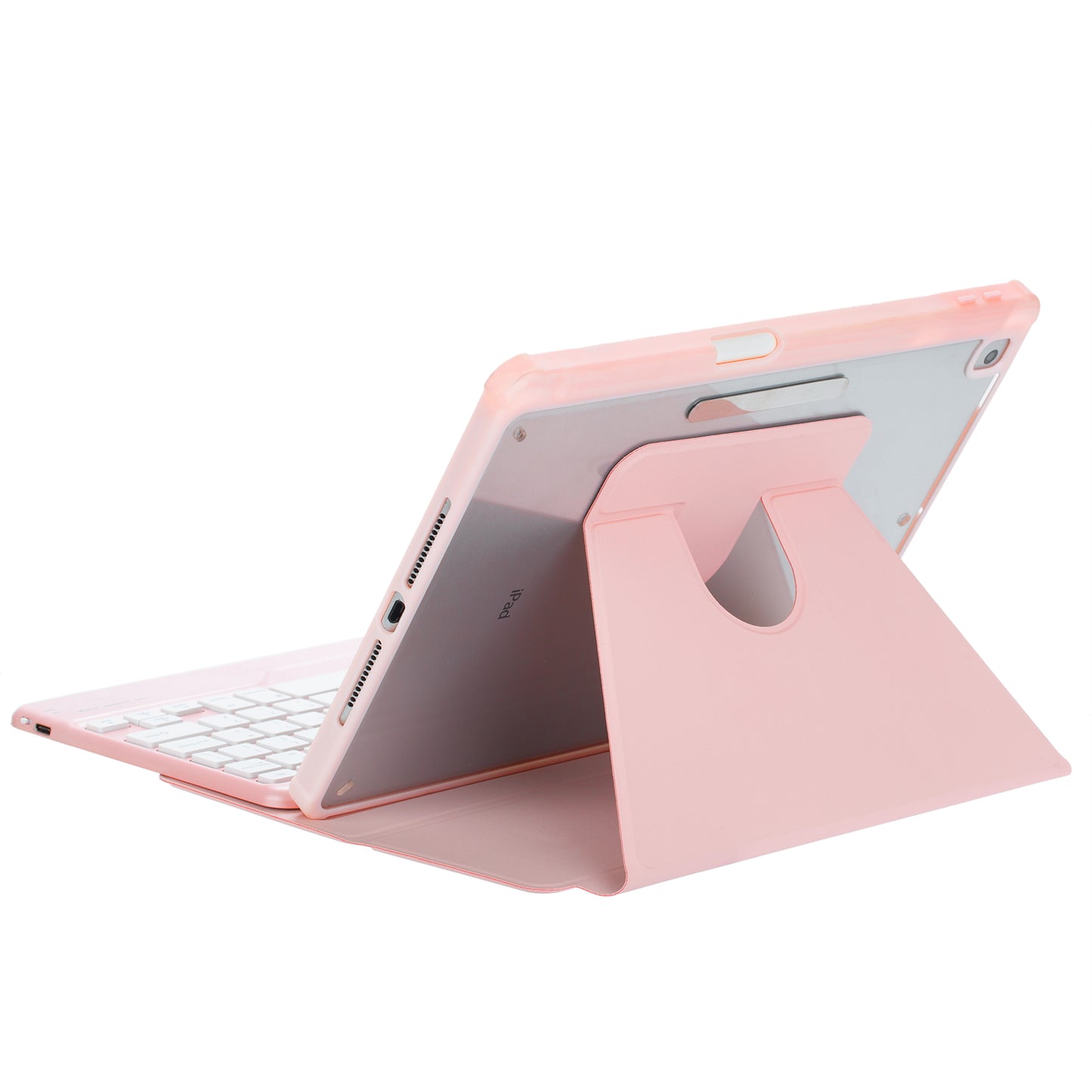 F10B Tablet Case for iPad 10.9 (2022) PU Leather Clear Acrylic Rotating Stand Cover + Wireless Bluetooth Keyboard with Pencil Holder