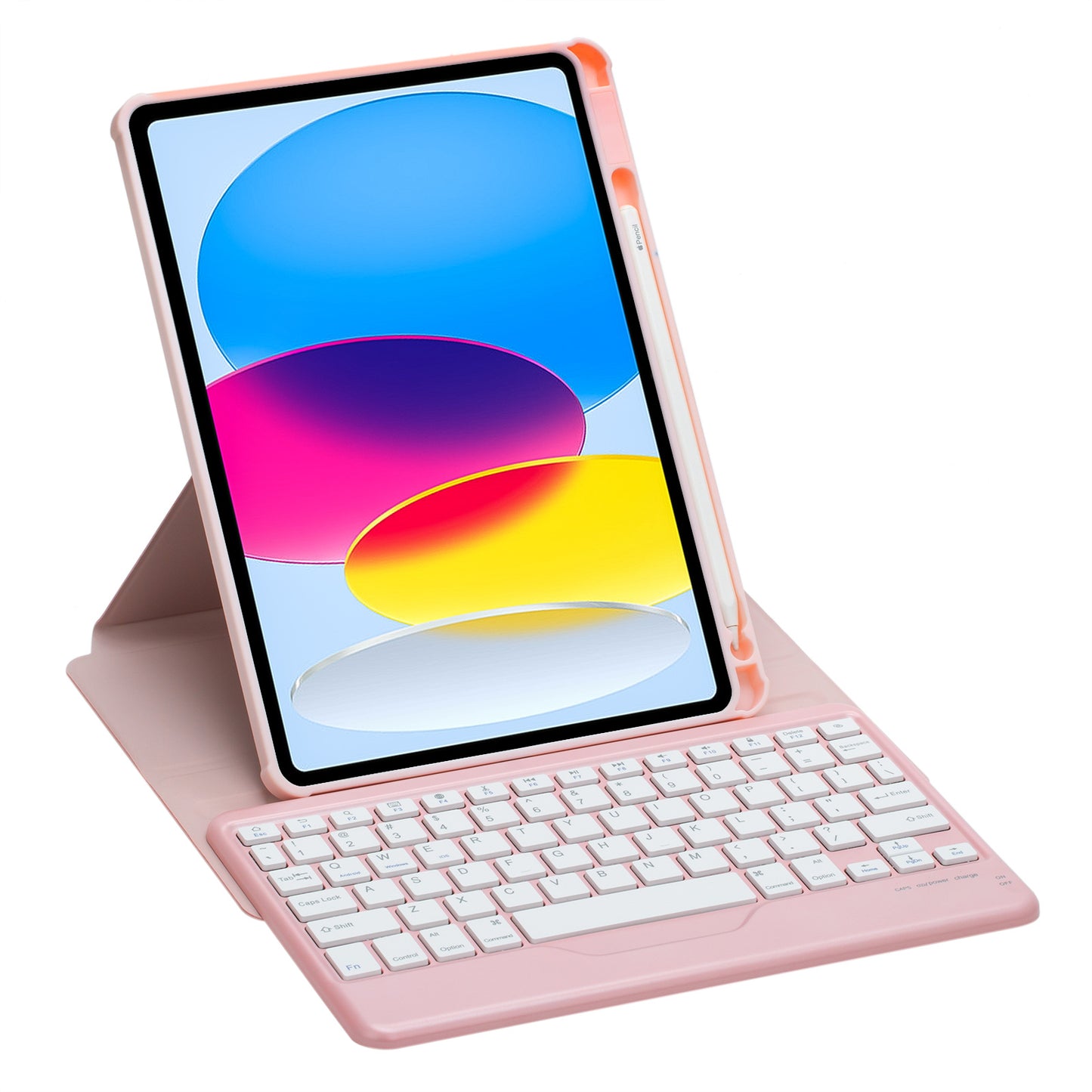 F10B Tablet Case for iPad 10.9 (2022) PU Leather Clear Acrylic Rotating Stand Cover + Wireless Bluetooth Keyboard with Pencil Holder