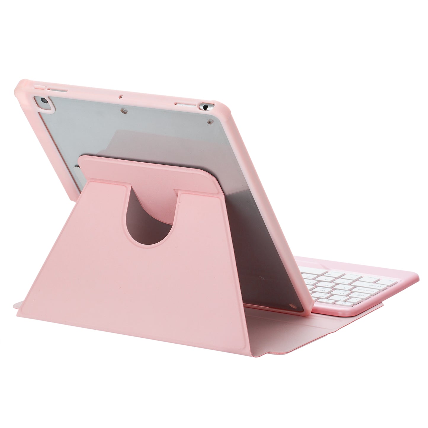 F10B Tablet Case for iPad 10.9 (2022) PU Leather Clear Acrylic Rotating Stand Cover + Wireless Bluetooth Keyboard with Pencil Holder