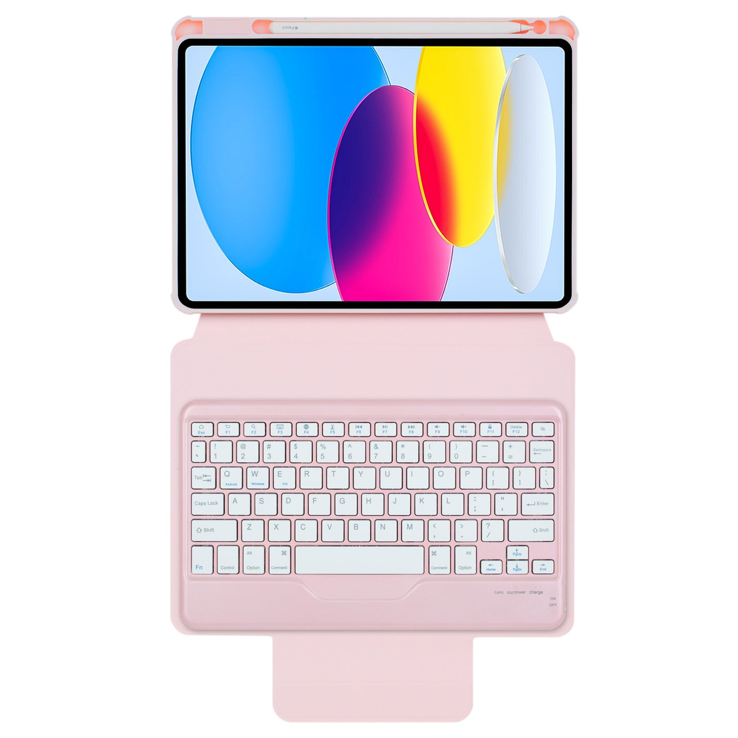F10B Tablet Case for iPad 10.9 (2022) PU Leather Clear Acrylic Rotating Stand Cover + Wireless Bluetooth Keyboard with Pencil Holder