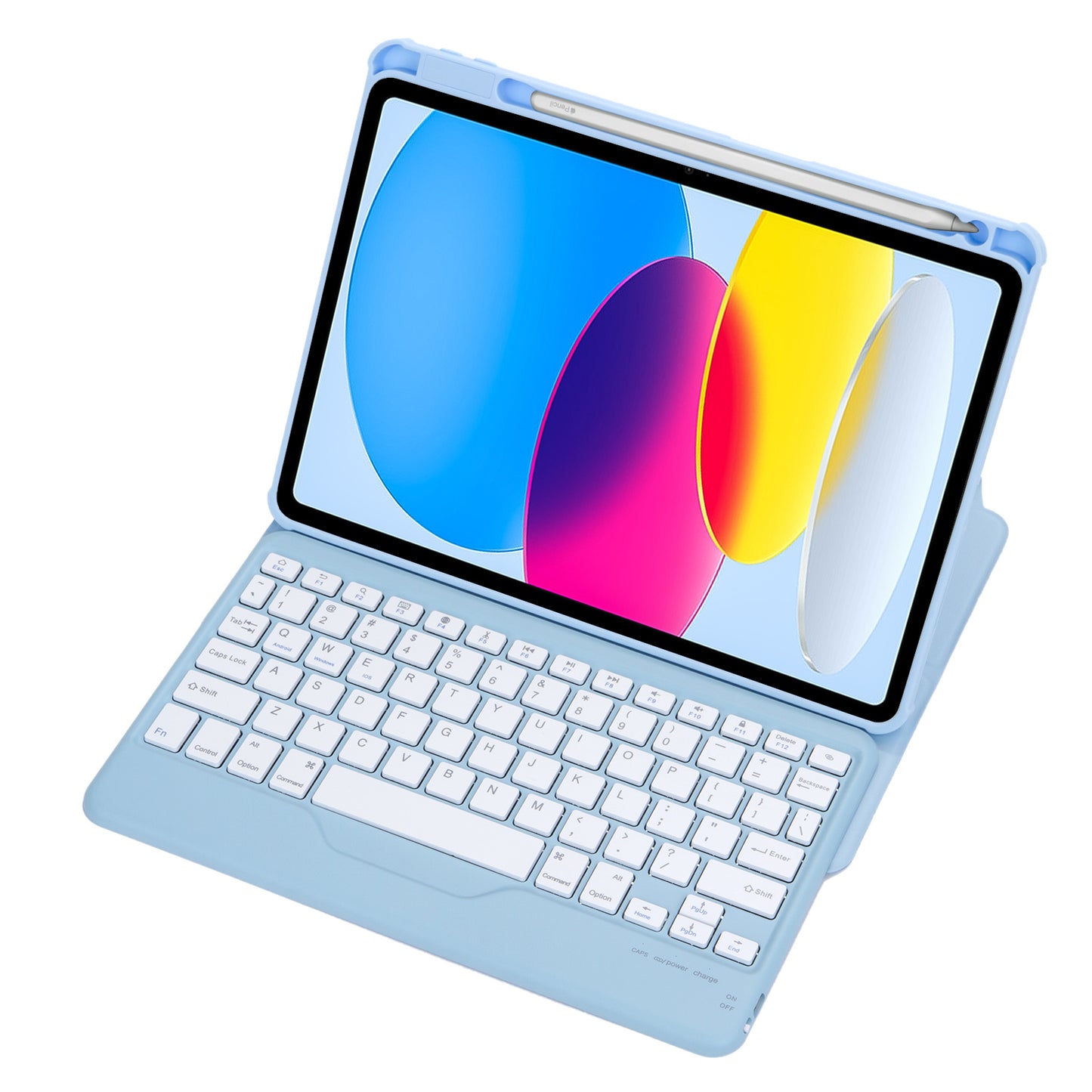 F10B Tablet Case for iPad 10.9 (2022) PU Leather Clear Acrylic Rotating Stand Cover + Wireless Bluetooth Keyboard with Pencil Holder