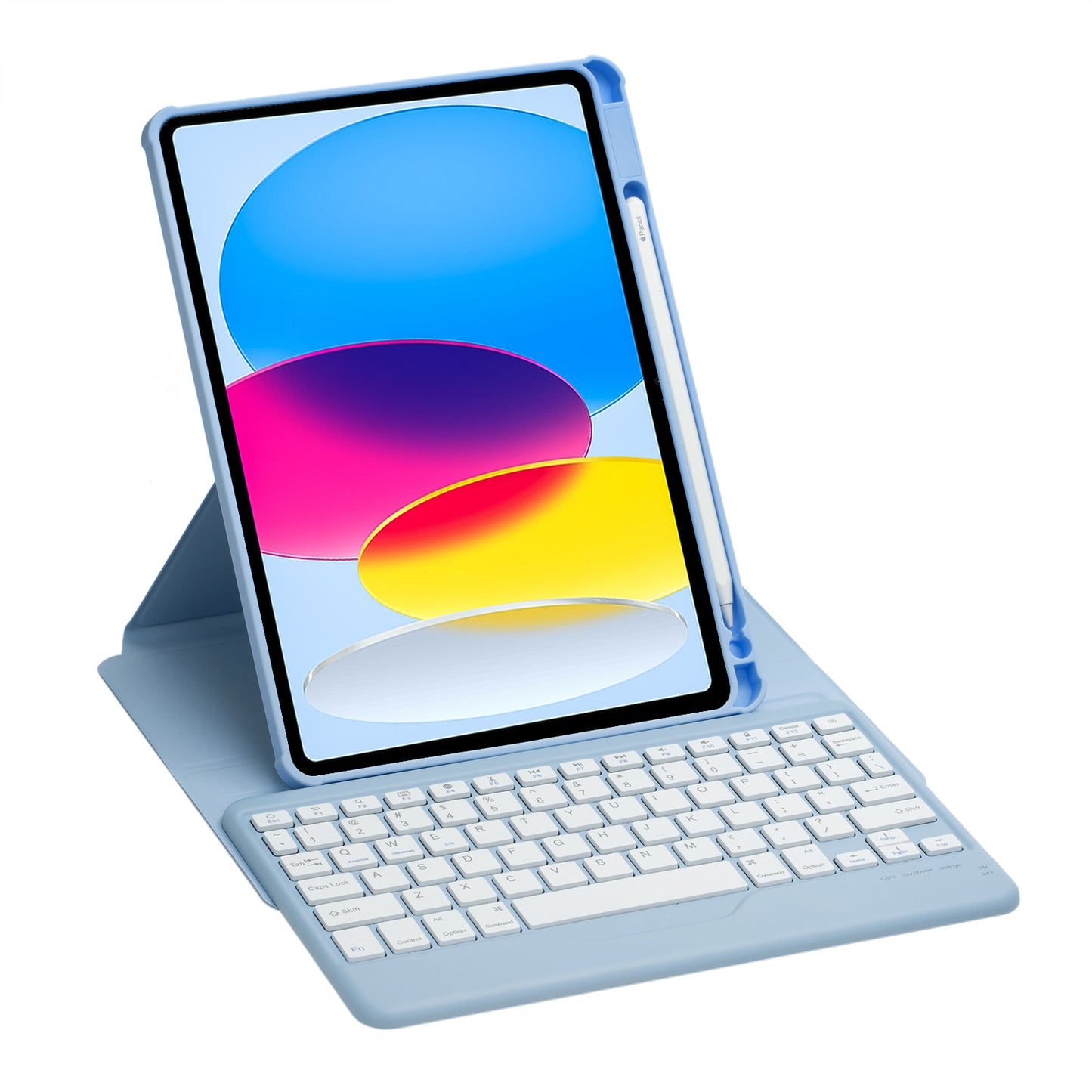 F10B Tablet Case for iPad 10.9 (2022) PU Leather Clear Acrylic Rotating Stand Cover + Wireless Bluetooth Keyboard with Pencil Holder
