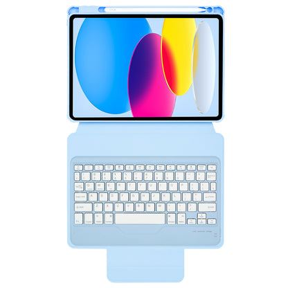 F10B Tablet Case for iPad 10.9 (2022) PU Leather Clear Acrylic Rotating Stand Cover + Wireless Bluetooth Keyboard with Pencil Holder
