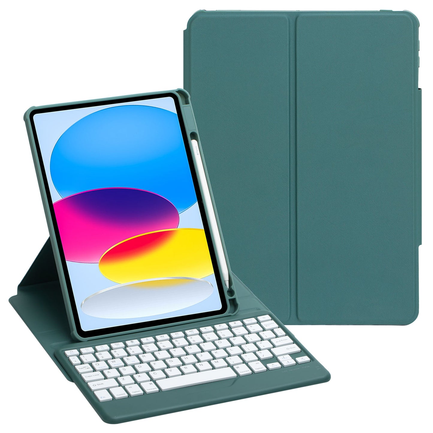 F10B Tablet Case for iPad 10.9 (2022) PU Leather Clear Acrylic Rotating Stand Cover + Wireless Bluetooth Keyboard with Pencil Holder