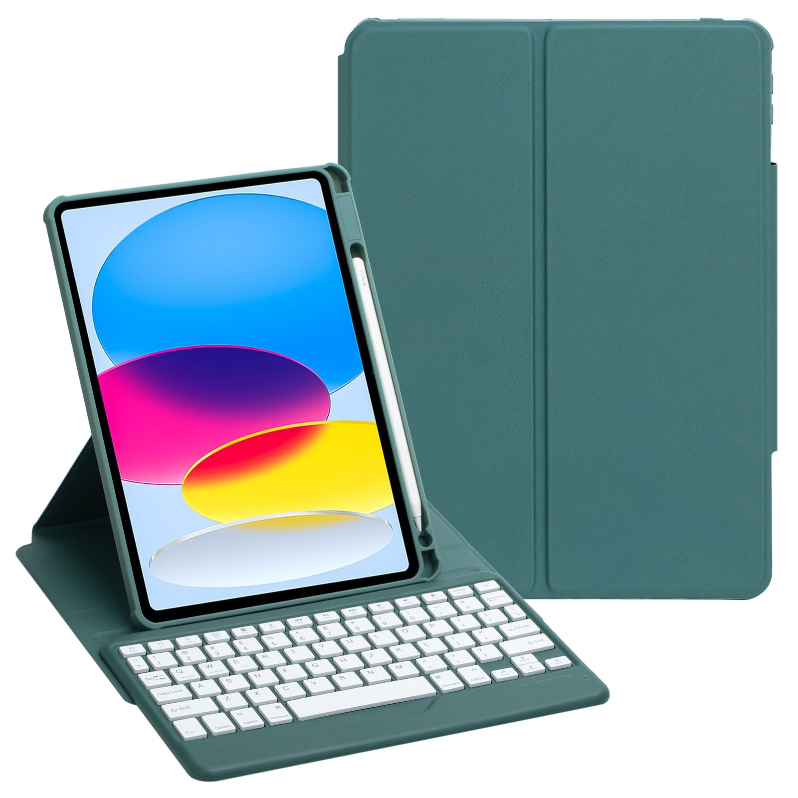 F10B Tablet Case for iPad 10.9 (2022) PU Leather Clear Acrylic Rotating Stand Cover + Wireless Bluetooth Keyboard with Pencil Holder