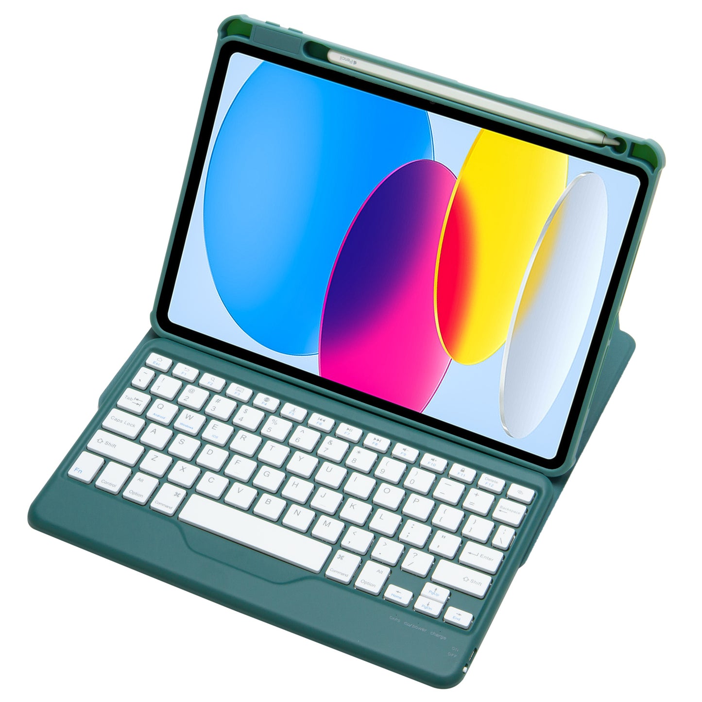 F10B Tablet Case for iPad 10.9 (2022) PU Leather Clear Acrylic Rotating Stand Cover + Wireless Bluetooth Keyboard with Pencil Holder