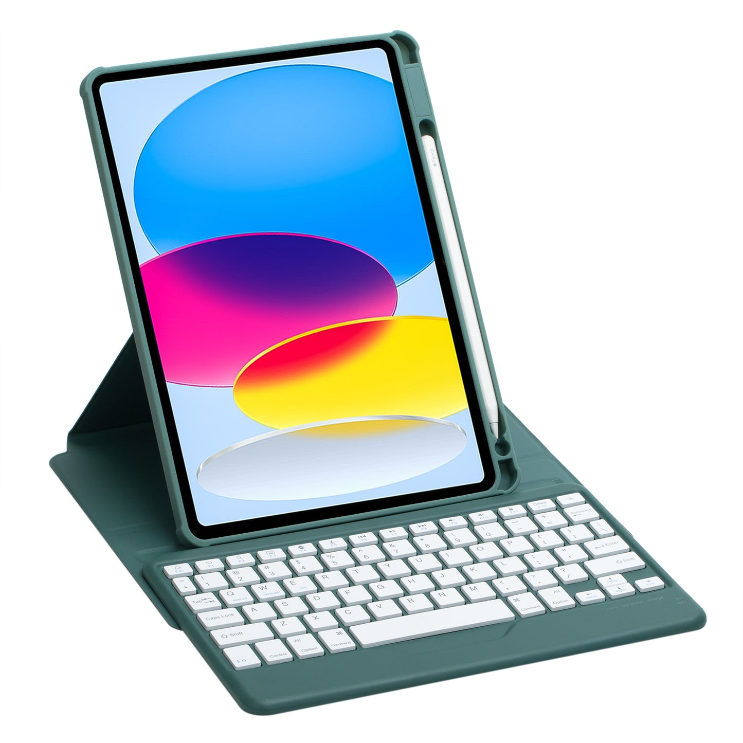 F10B Tablet Case for iPad 10.9 (2022) PU Leather Clear Acrylic Rotating Stand Cover + Wireless Bluetooth Keyboard with Pencil Holder