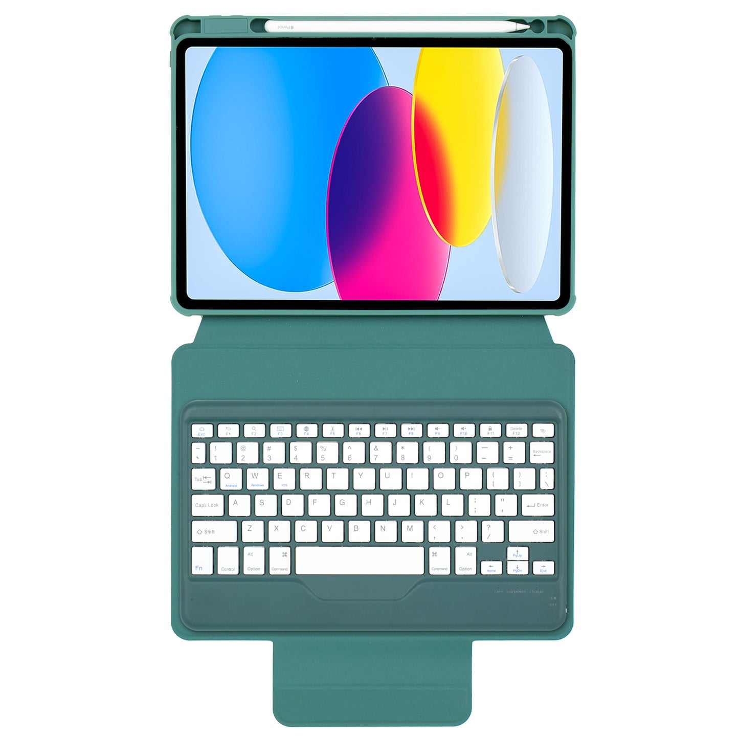 F10B Tablet Case for iPad 10.9 (2022) PU Leather Clear Acrylic Rotating Stand Cover + Wireless Bluetooth Keyboard with Pencil Holder