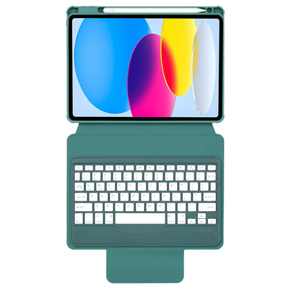 F10B Tablet Case for iPad 10.9 (2022) PU Leather Clear Acrylic Rotating Stand Cover + Wireless Bluetooth Keyboard with Pencil Holder