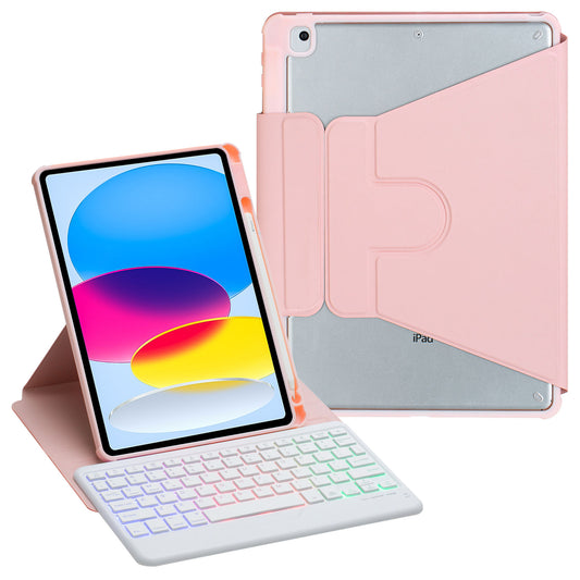 F10BS For iPad 10.9 (2022) PU Leather Tablet Case Triangle Stand Cover with Removable Wireless Backlight Keyboard