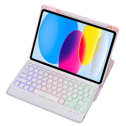 F10BS For iPad 10.9 (2022) PU Leather Tablet Case Triangle Stand Cover with Removable Wireless Backlight Keyboard