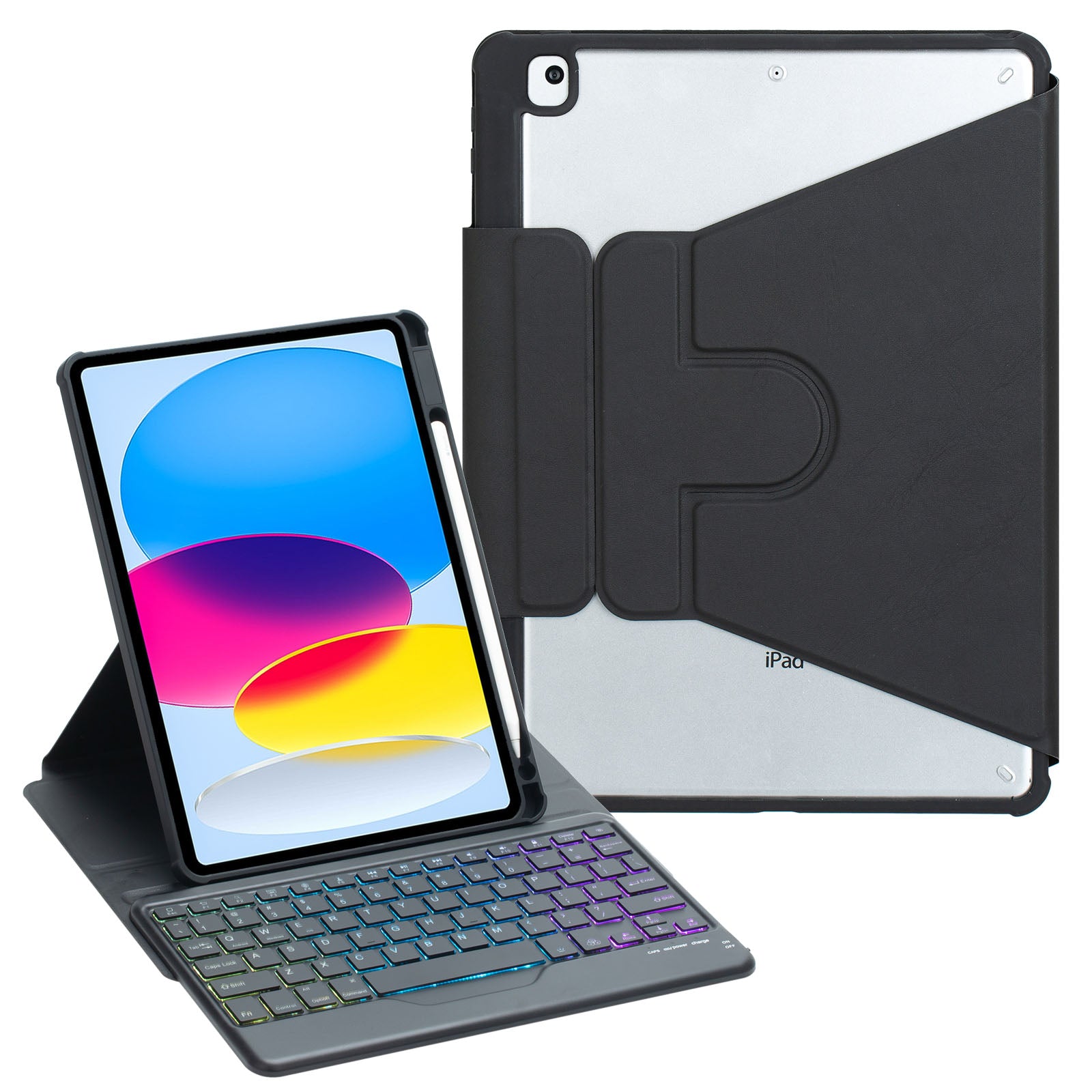 F10BS For iPad 10.9 (2022) PU Leather Tablet Case Triangle Stand Cover with Removable Wireless Backlight Keyboard