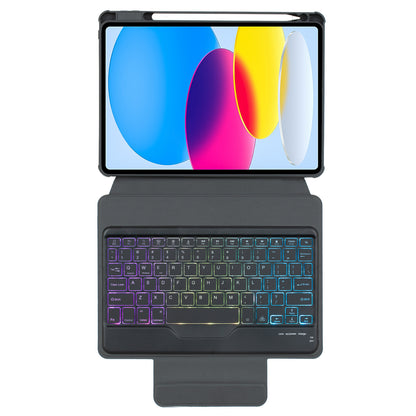 F10BS For iPad 10.9 (2022) PU Leather Tablet Case Triangle Stand Cover with Removable Wireless Backlight Keyboard