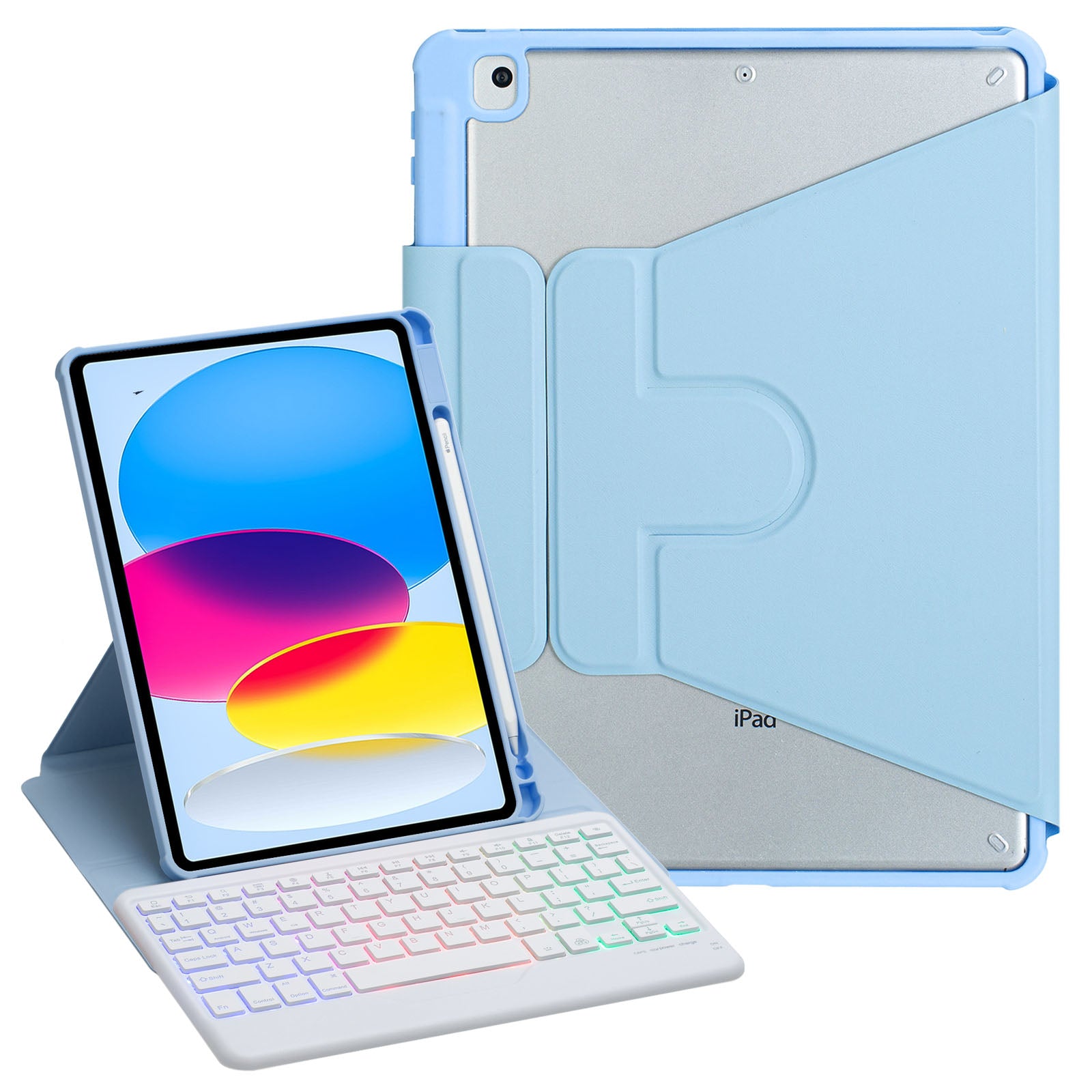 F10BS For iPad 10.9 (2022) PU Leather Tablet Case Triangle Stand Cover with Removable Wireless Backlight Keyboard