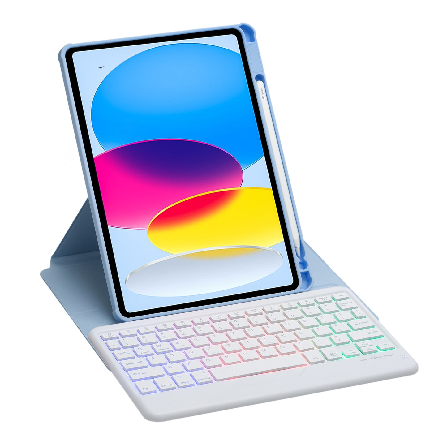 F10BS For iPad 10.9 (2022) PU Leather Tablet Case Triangle Stand Cover with Removable Wireless Backlight Keyboard