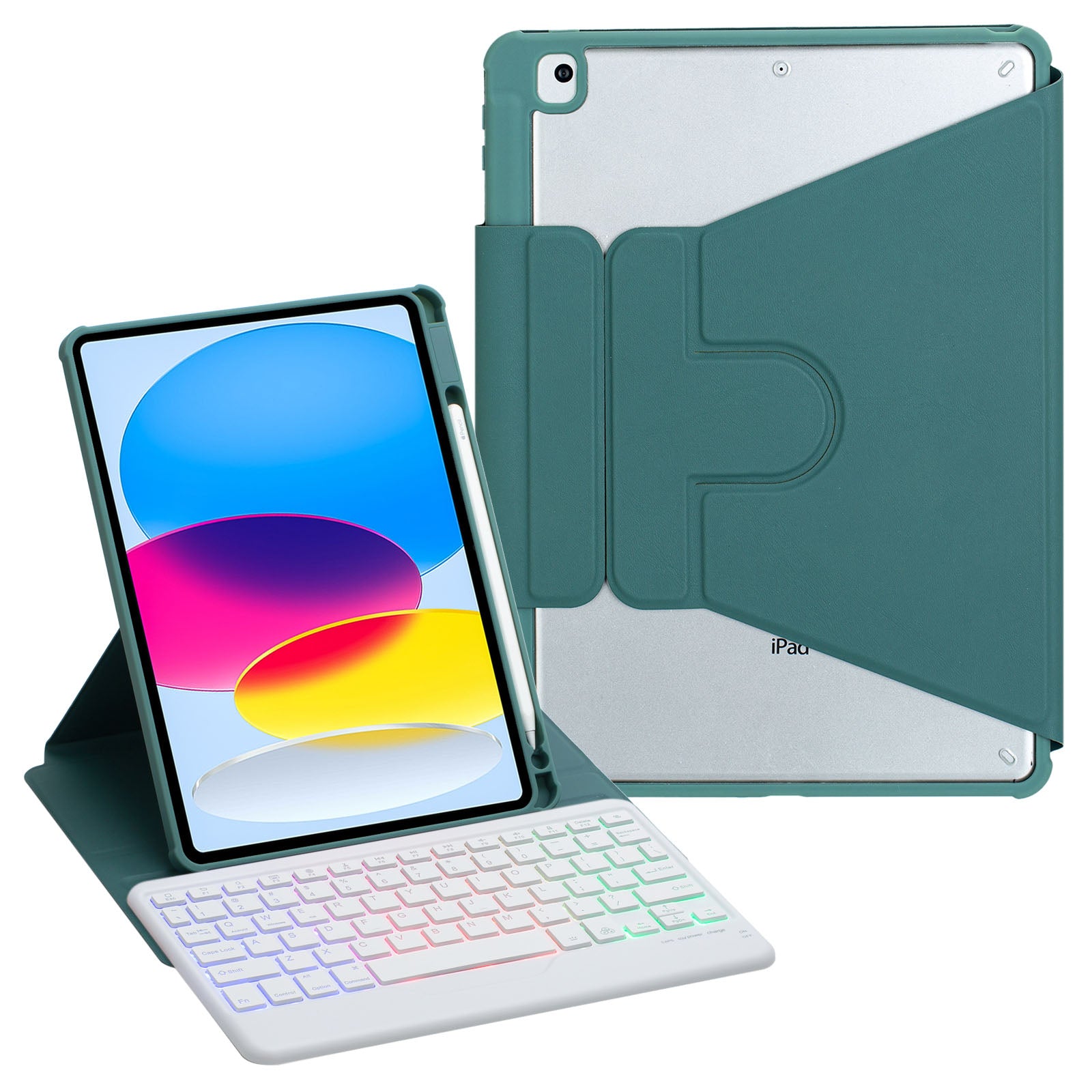 F10BS For iPad 10.9 (2022) PU Leather Tablet Case Triangle Stand Cover with Removable Wireless Backlight Keyboard