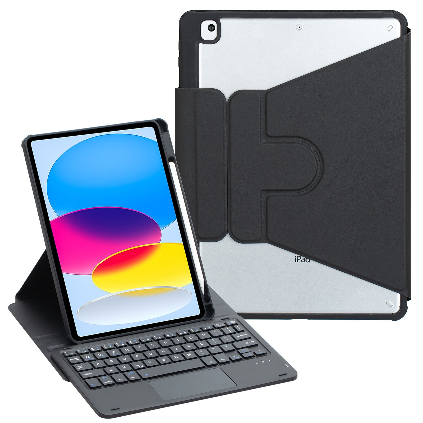 F10B-A Tablet Case for iPad 10.9 (2022) PU Leather Transparent Acrylic Stand Cover with Bluetooth Touchpad Keyboard