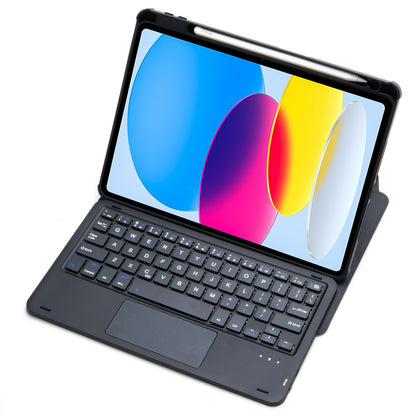 F10B-A Tablet Case for iPad 10.9 (2022) PU Leather Transparent Acrylic Stand Cover with Bluetooth Touchpad Keyboard