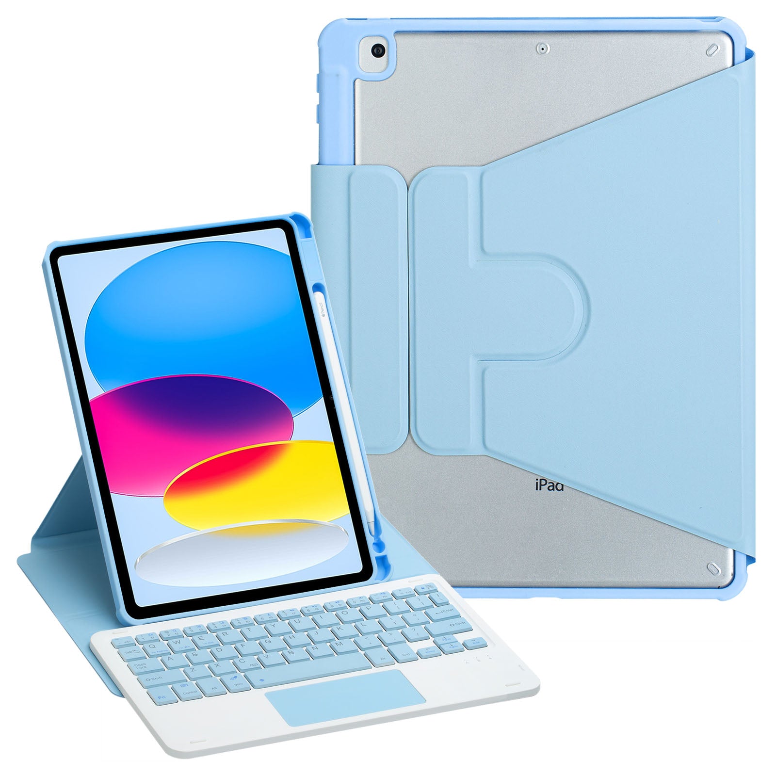 F10B-A Tablet Case for iPad 10.9 (2022) PU Leather Transparent Acrylic Stand Cover with Bluetooth Touchpad Keyboard
