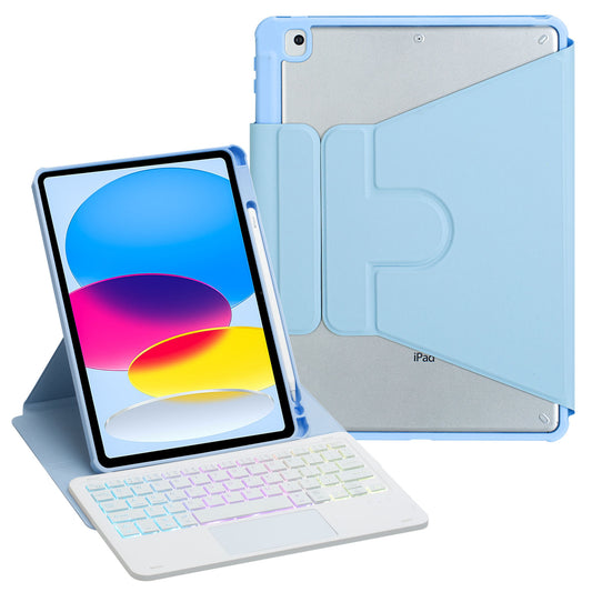 F10B-AS For iPad 10.9 (2022) PU Leather +Acrylic Tablet Case Stand Cover with Wireless Touchpad Backlit Keyboard