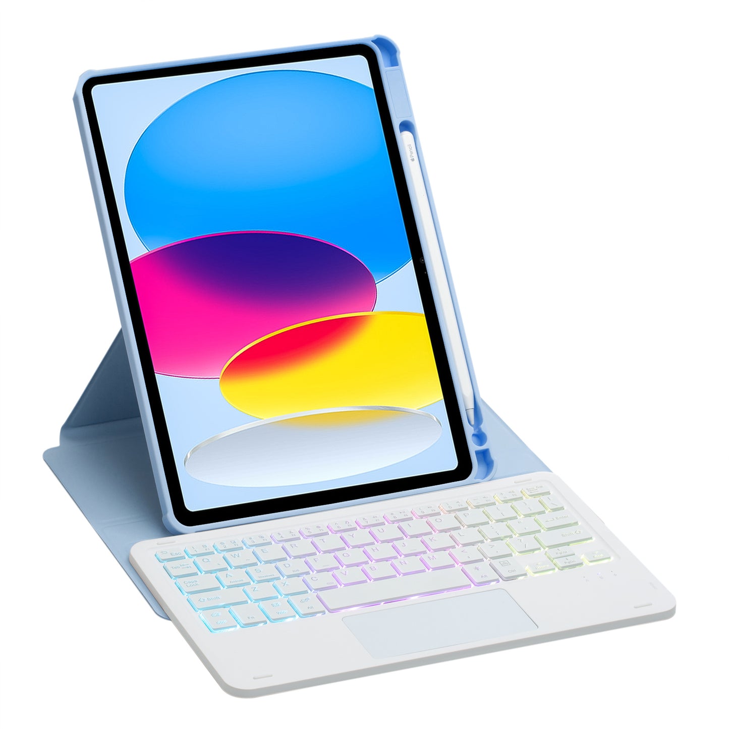 F10B-AS For iPad 10.9 (2022) PU Leather +Acrylic Tablet Case Stand Cover with Wireless Touchpad Backlit Keyboard