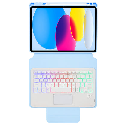 F10B-AS For iPad 10.9 (2022) PU Leather +Acrylic Tablet Case Stand Cover with Wireless Touchpad Backlit Keyboard