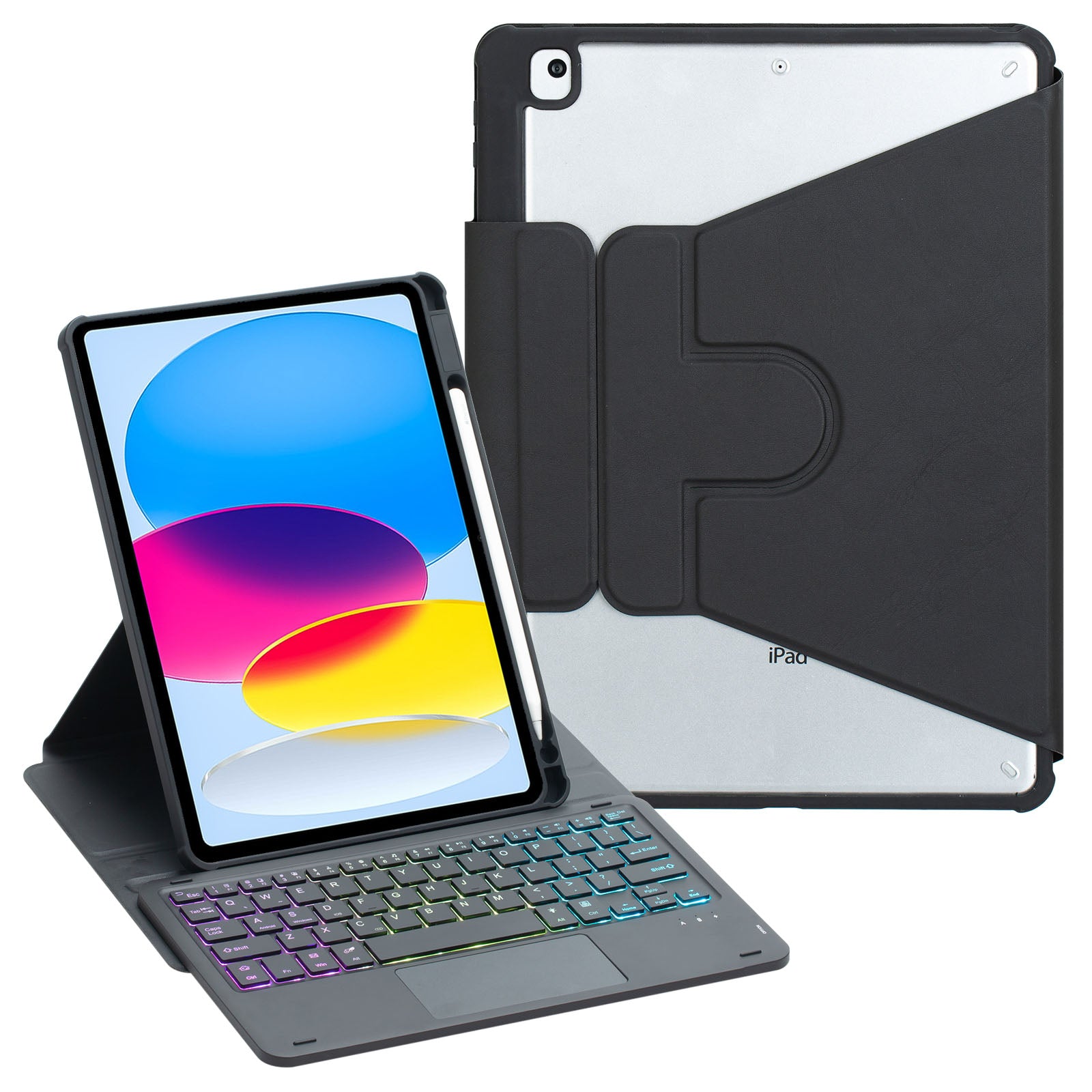 F10B-AS For iPad 10.9 (2022) PU Leather +Acrylic Tablet Case Stand Cover with Wireless Touchpad Backlit Keyboard