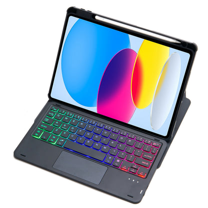 F10B-AS For iPad 10.9 (2022) PU Leather +Acrylic Tablet Case Stand Cover with Wireless Touchpad Backlit Keyboard