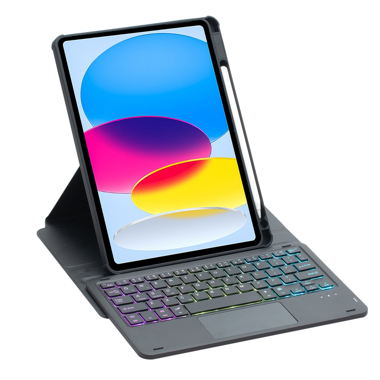 F10B-AS For iPad 10.9 (2022) PU Leather +Acrylic Tablet Case Stand Cover with Wireless Touchpad Backlit Keyboard