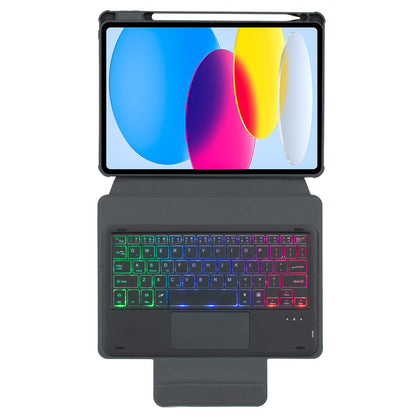 F10B-AS For iPad 10.9 (2022) PU Leather +Acrylic Tablet Case Stand Cover with Wireless Touchpad Backlit Keyboard