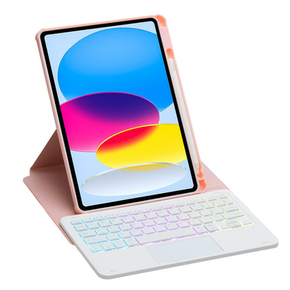 F10B-AS For iPad 10.9 (2022) PU Leather +Acrylic Tablet Case Stand Cover with Wireless Touchpad Backlit Keyboard