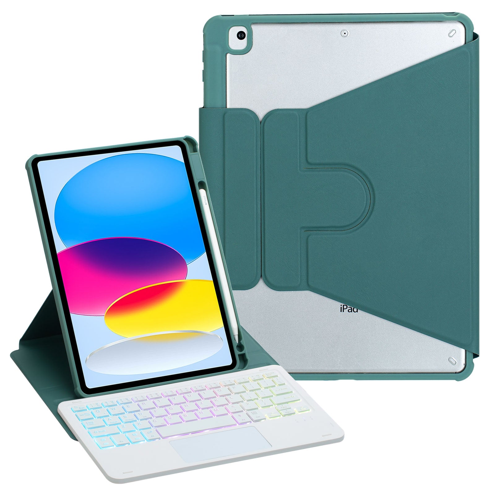F10B-AS For iPad 10.9 (2022) PU Leather +Acrylic Tablet Case Stand Cover with Wireless Touchpad Backlit Keyboard
