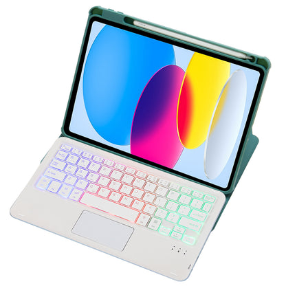 F10B-AS For iPad 10.9 (2022) PU Leather +Acrylic Tablet Case Stand Cover with Wireless Touchpad Backlit Keyboard