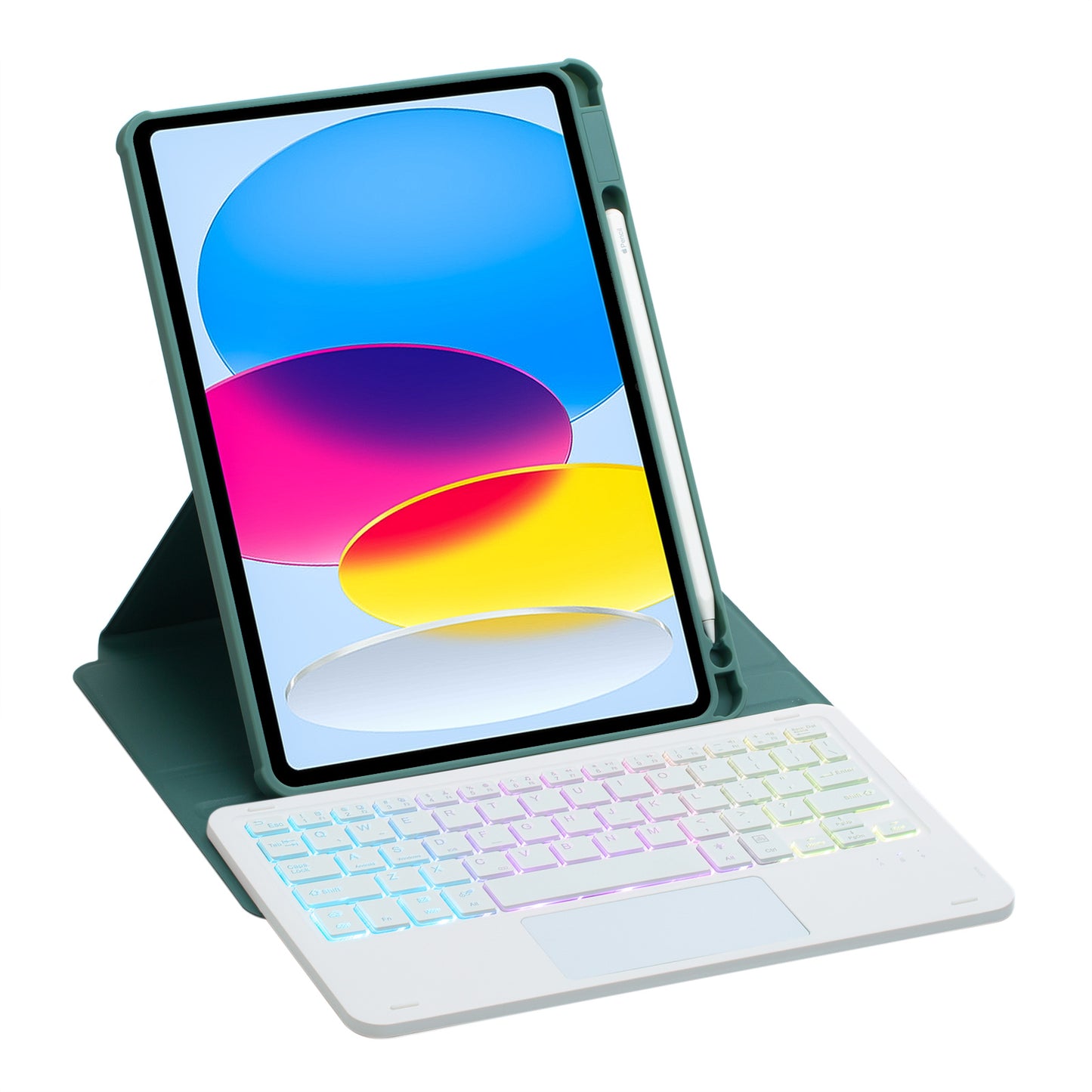 F10B-AS For iPad 10.9 (2022) PU Leather +Acrylic Tablet Case Stand Cover with Wireless Touchpad Backlit Keyboard